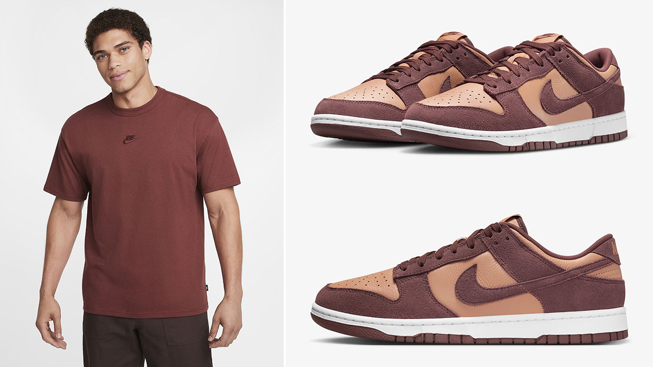 Nike Dunk Low Leather Suede Amber Brown Dark Pony Sneakers and Shirt Outfit