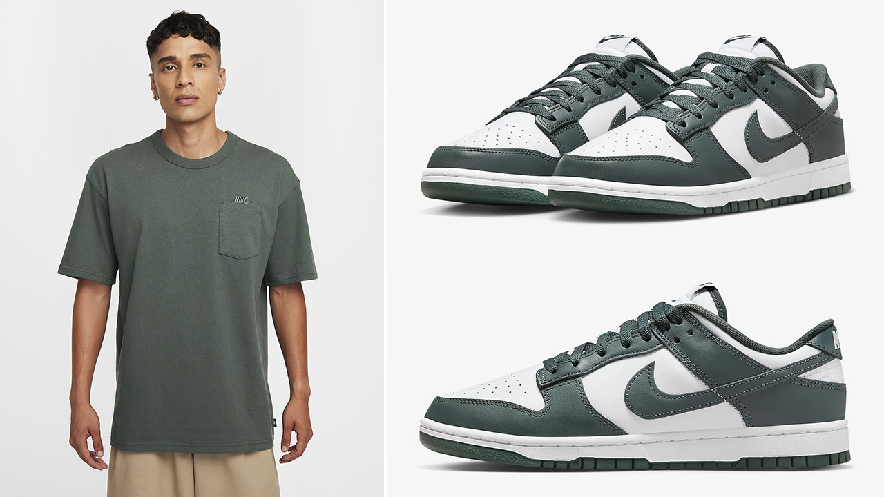 Nike Dunk Low Vintage Green Sneakers and Shirt Outfit