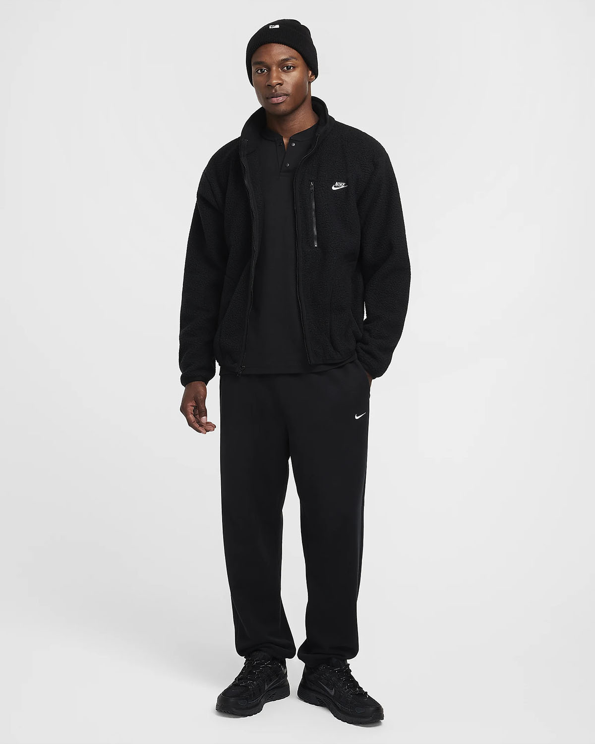 Nike Sportswear Club Fleece Jacket Black White Outfit