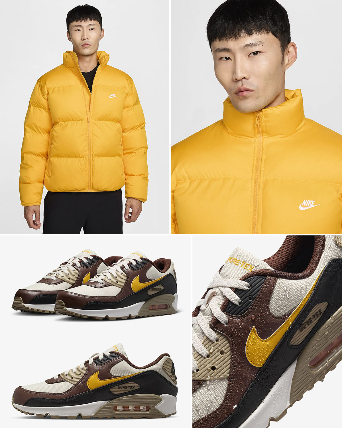 Nike Sportswear Club Puffer Jacket University Gold Nike Air Max 90 Gore Tex Sneaker Outfit