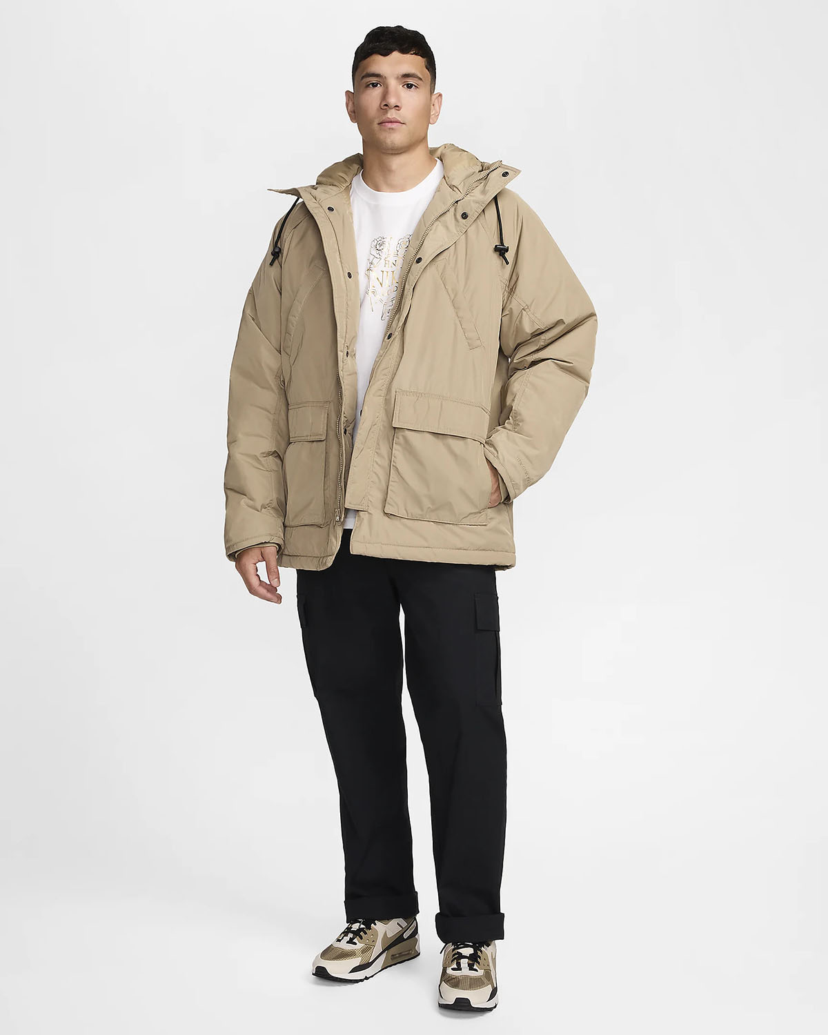 Nike Sportswear Club Therma Fit Parka Jacket Khaki Outfit