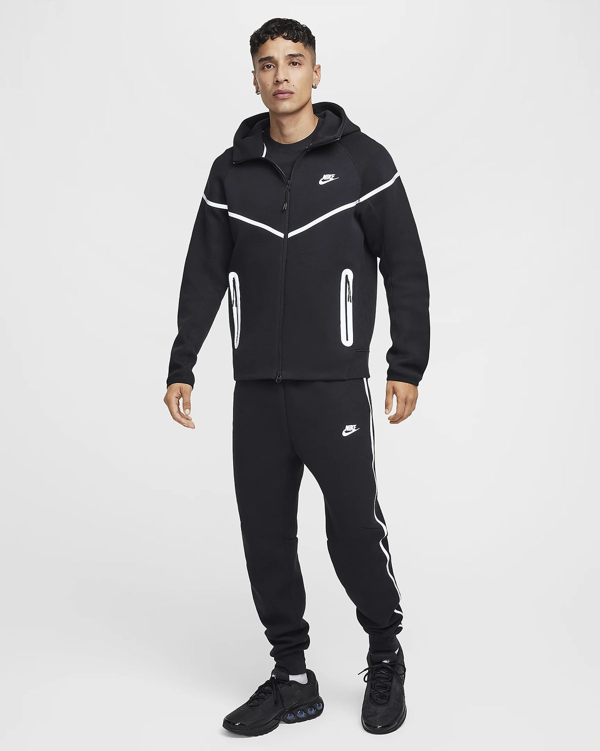 Nike Tech Fleece Full Zip Hoodie and Joggers Black Silver