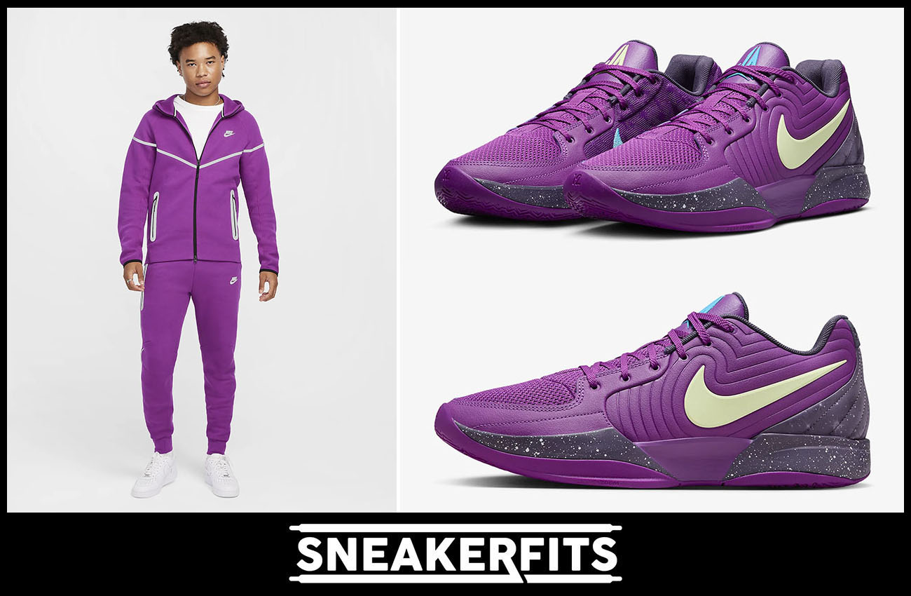 Nike Tech Fleece Hoodie and Joggers Bold Berry Ja 2 Stargazer Sneaker Match Outfit Sneakerfits