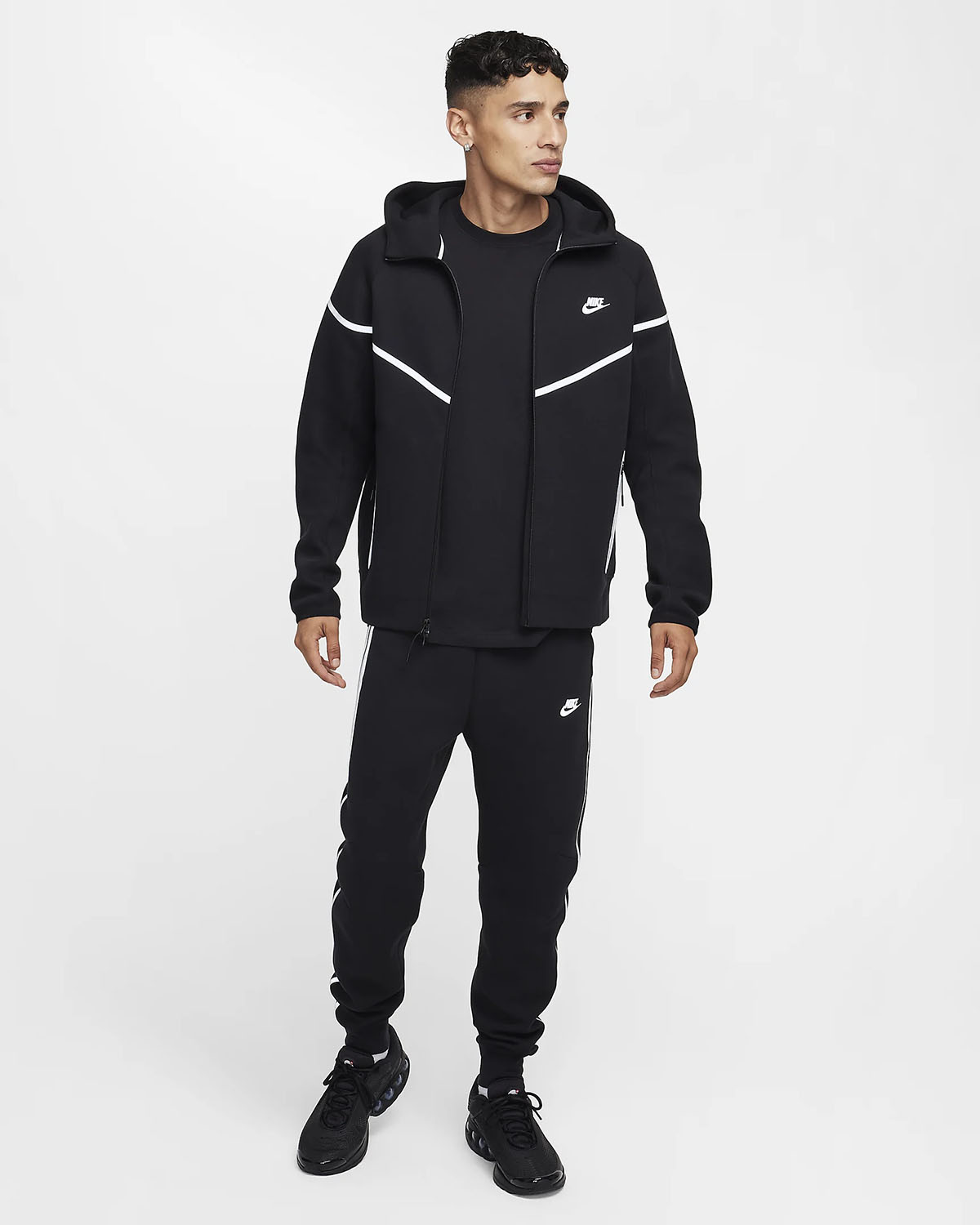 Nike Tech Fleece Windrunner Full Zip Hoodie and Joggers Black White