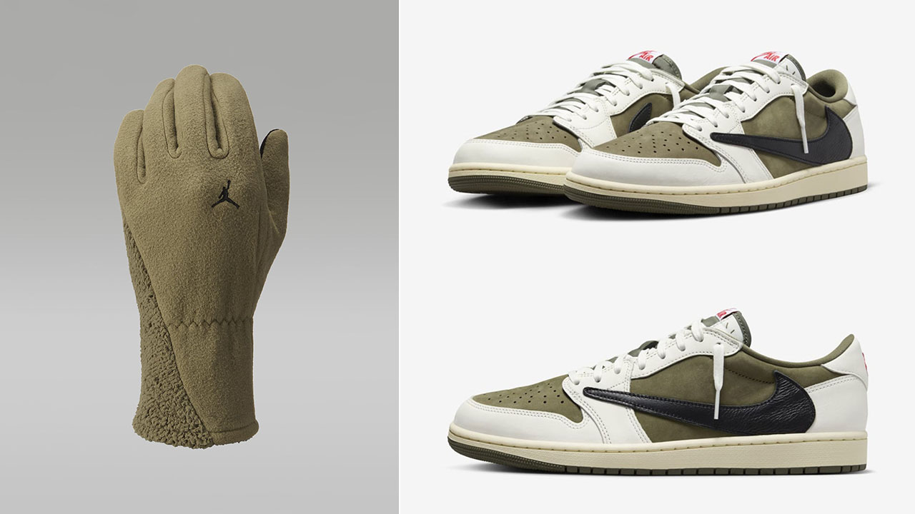 Travis Scott Air Jordan 1 Low Medium Olive Fleece Gloves