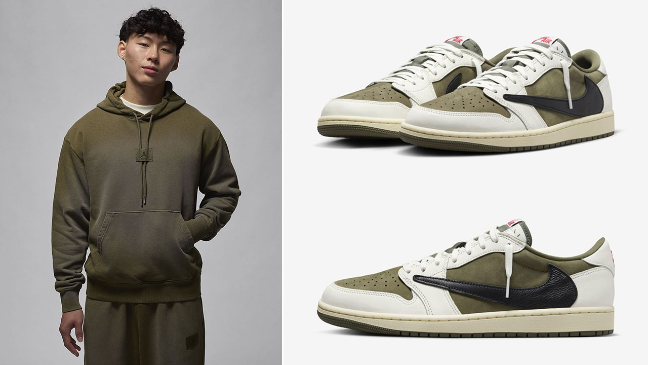 Travis Scott Air Jordan 1 Low Medium Olive Flight Fleece Hoodie