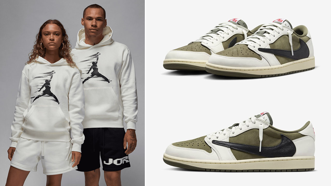 Travis Scott x Air Jordan 1 Low Medium Olive Hoodie to Match Sneakers 1