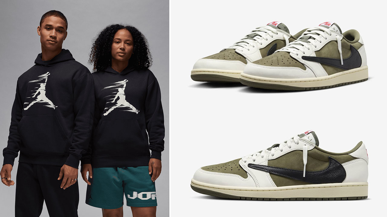 Travis Scott x Air Jordan 1 Low Medium Olive Hoodie to Match Sneakers 2