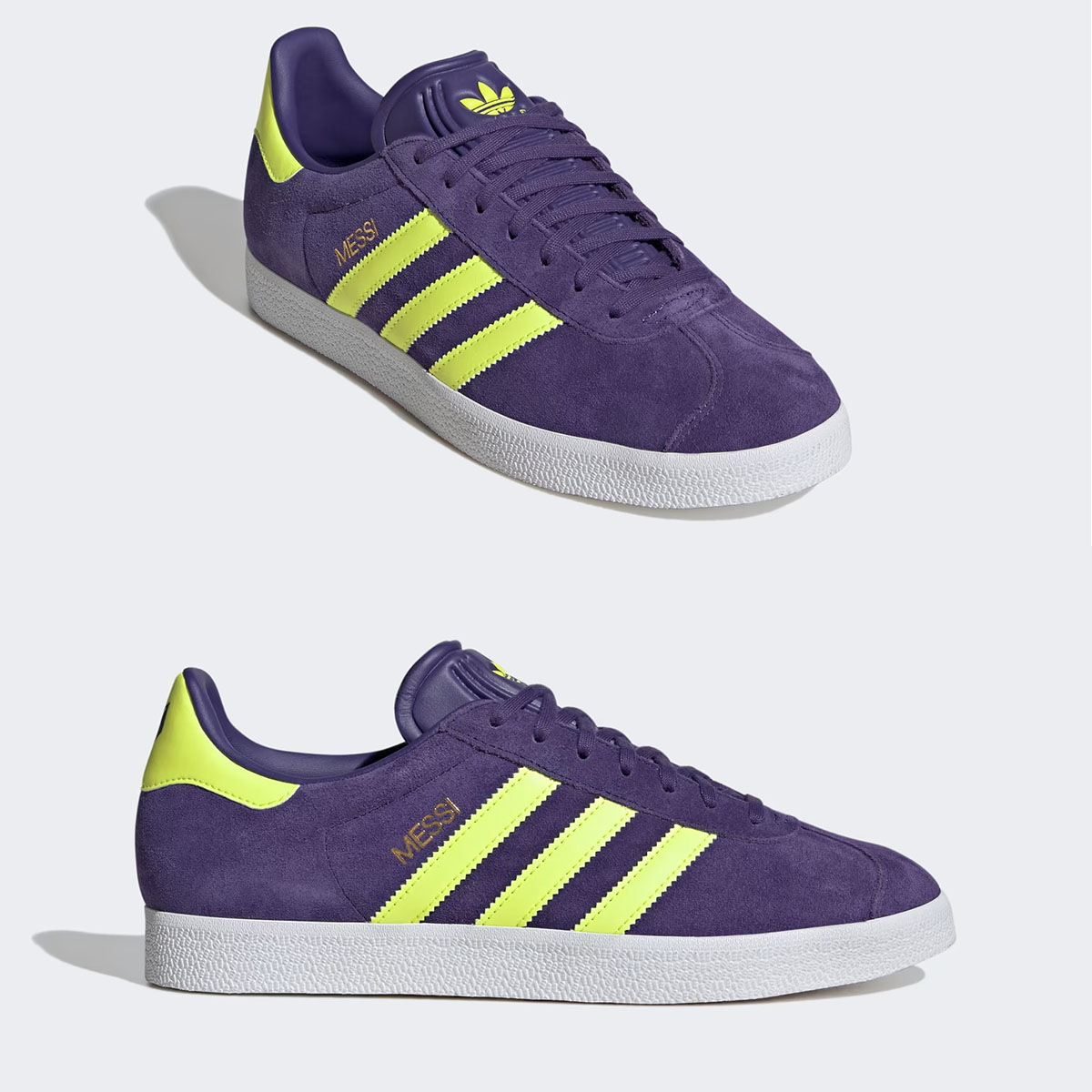 adidas Gazelle Messi Shoes Purple Lucid Lemon Cloud White