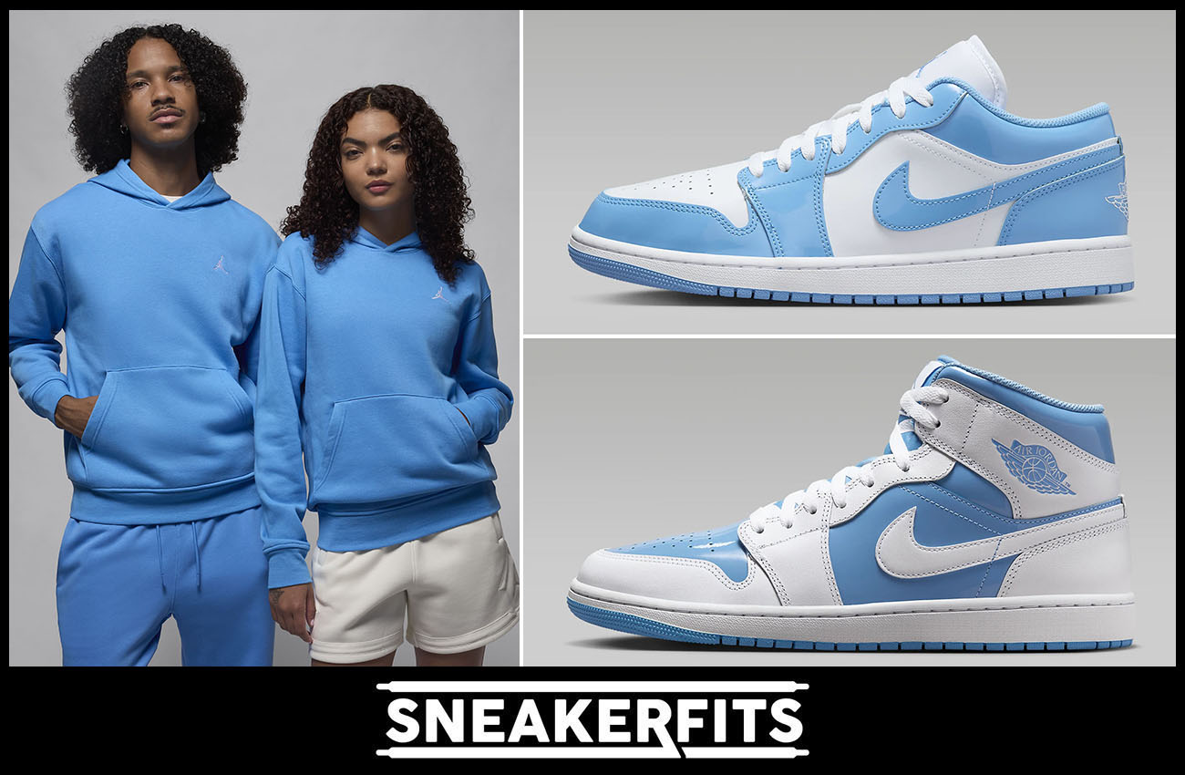 Air Jordan 1 Legend Blue Brookyn Fleece Hoodie and Pants Outfit to Match Sneakers