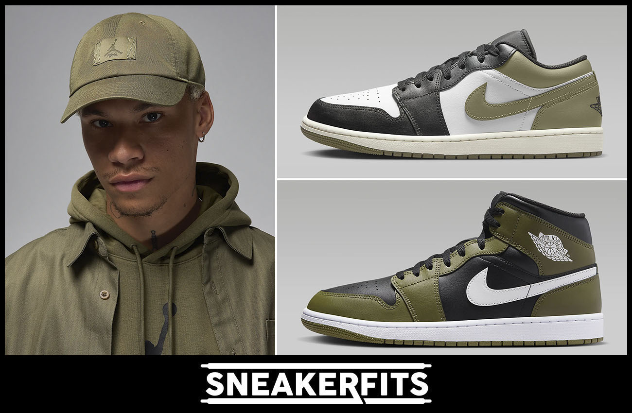 Air Jordan 1 Low Mid Medium Olive Club Cap Hat Outfit Sneakerfits