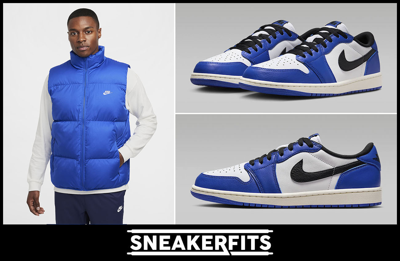 Air Jordan 1 Low OG Game Royal Nike Puffer Vest Outfit