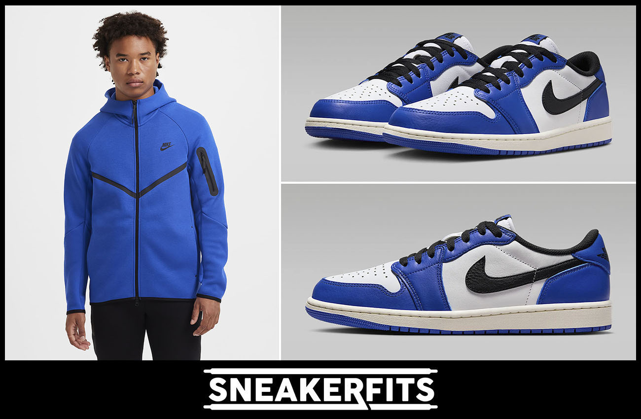 Air Jordan 1 Low OG Game Royal Nike Tech Fleece Zip Hoodie Outfit to Match Sneakers