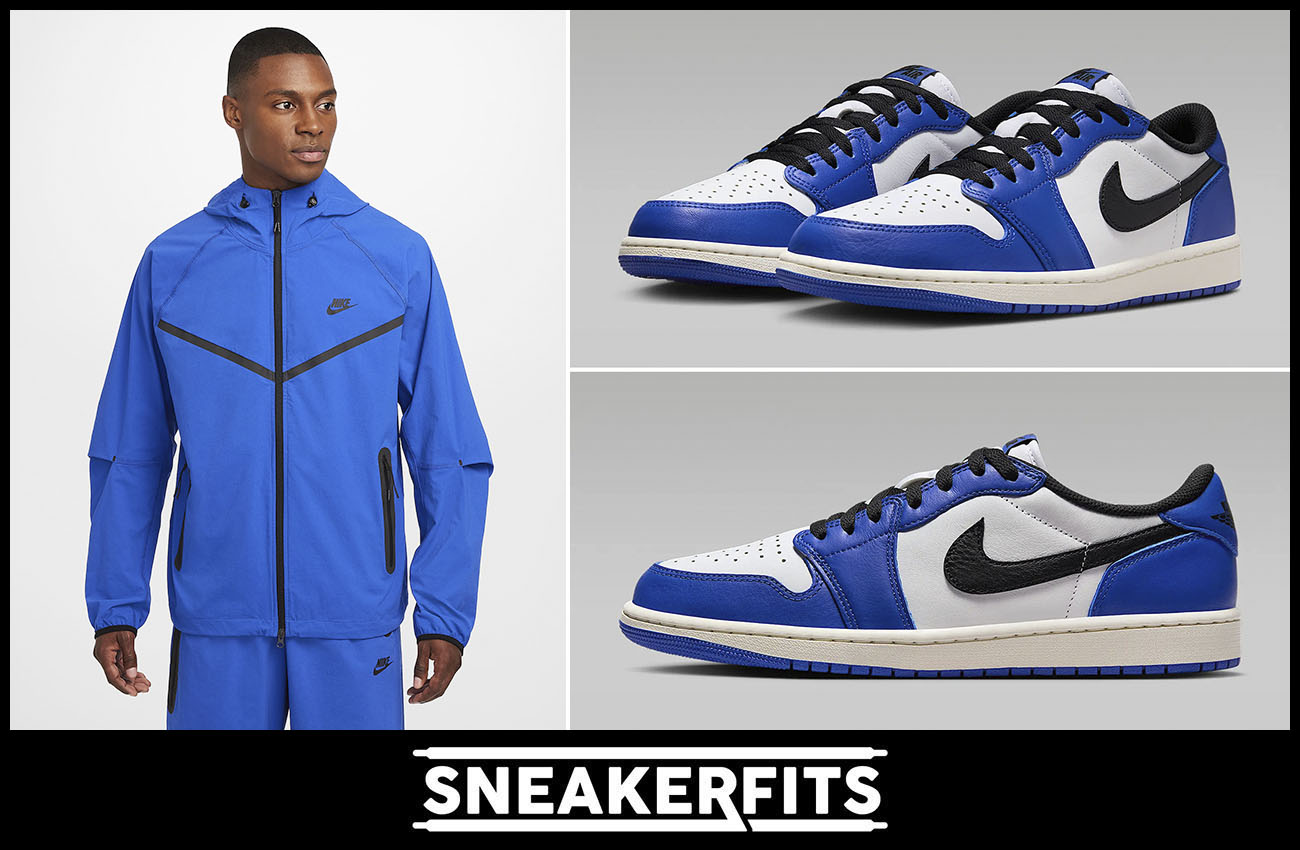 Air Jordan 1 Low OG Game Royal Nike Tech Woven Jacket Outfit to Match Sneakers