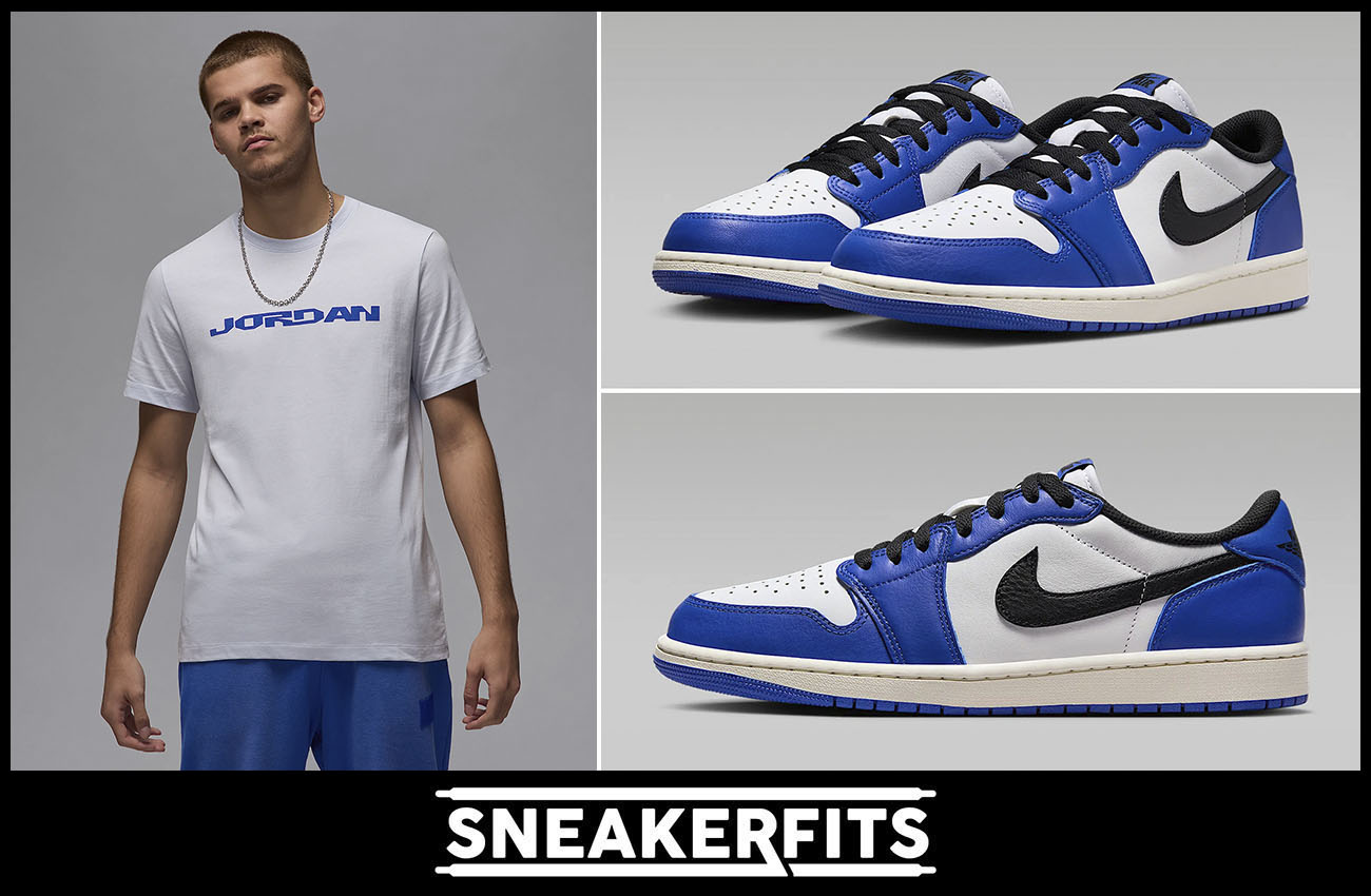 Air Jordan 1 Low OG Game Royal Sneakers and T Shirt Outfit