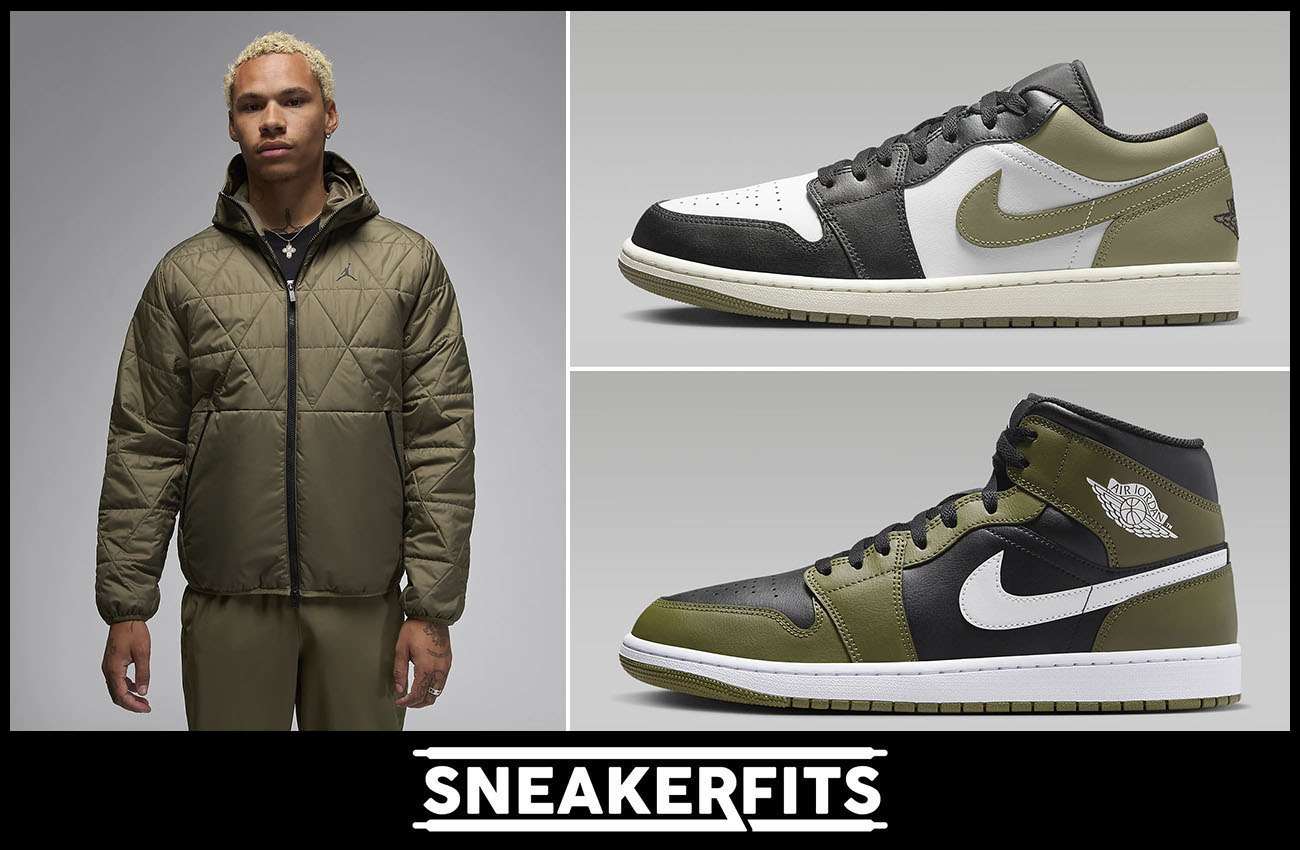 Air Jordan 1 Medium Olive Jacket Outfit Sneakerfits