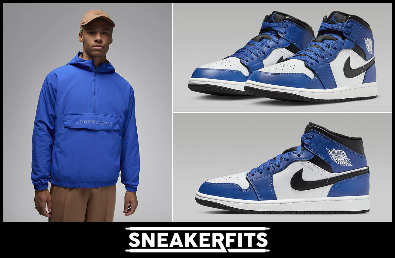 Air Jordan 1 Mid Game Royal Sneakers and Jacket Outfit