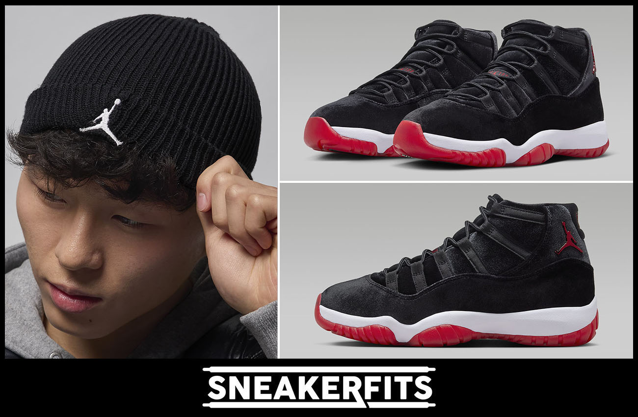 Air Jordan 11 Bred Velvet Beanie Hat Sneakerfits