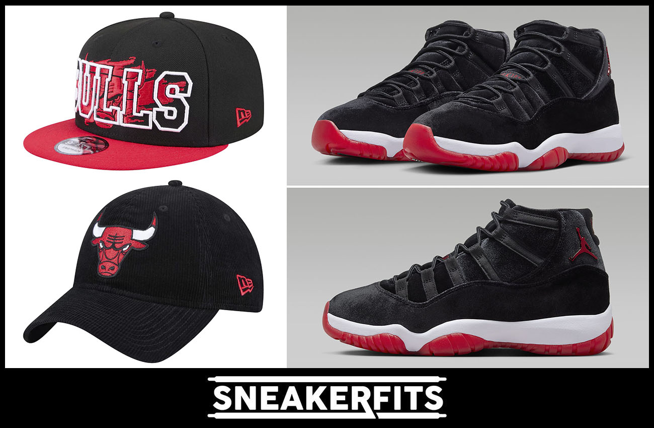 Air Jordan 11 Bred Velvet Bulls Hats Sneakerfits