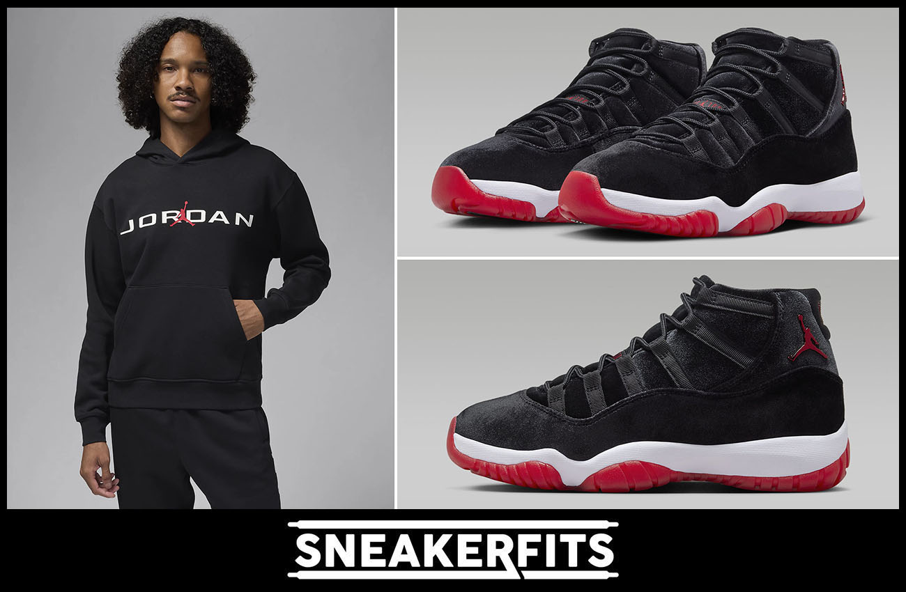 Air Jordan 11 Bred Velvet Hoodie Sneakerfits