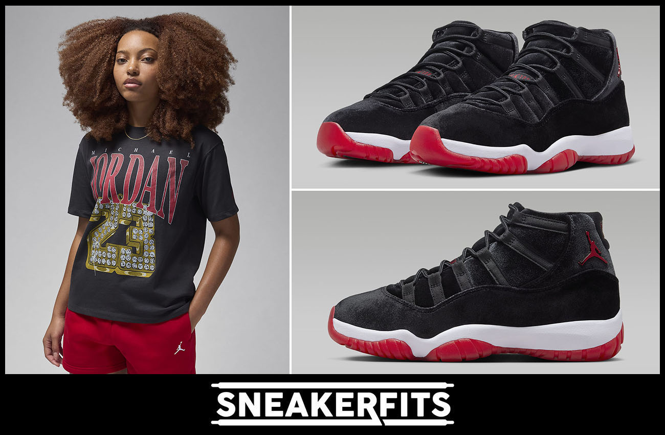 Air Jordan 11 Bred Velvet Womens Graphic T Shirt Sneakerfits