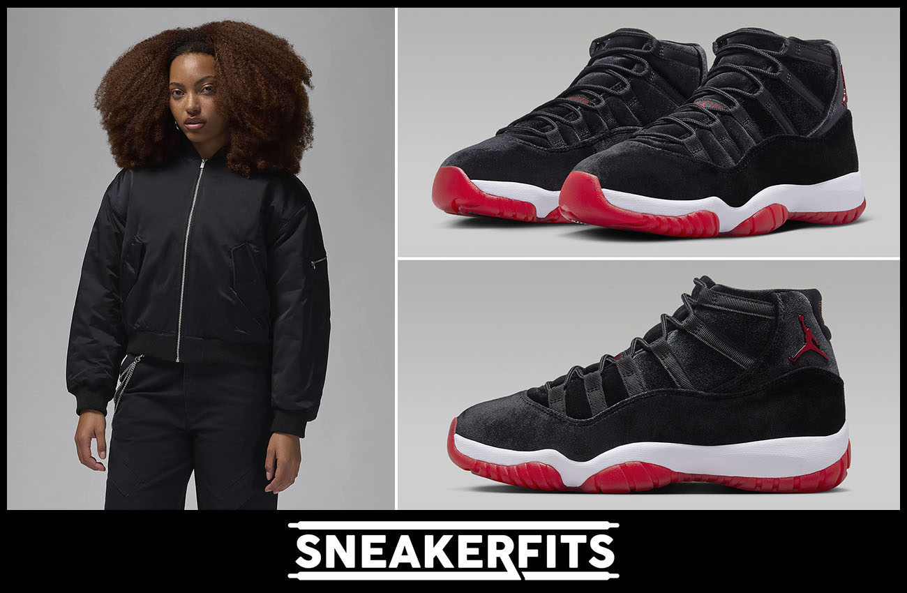 Air Jordan 11 Bred Velvet Womens Renegade Jacket Sneakerfits