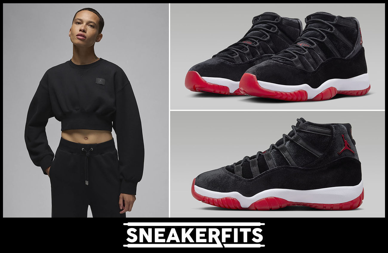 Air Jordan 11 Bred Velvet Womens Sweatshirt Sneakerfits