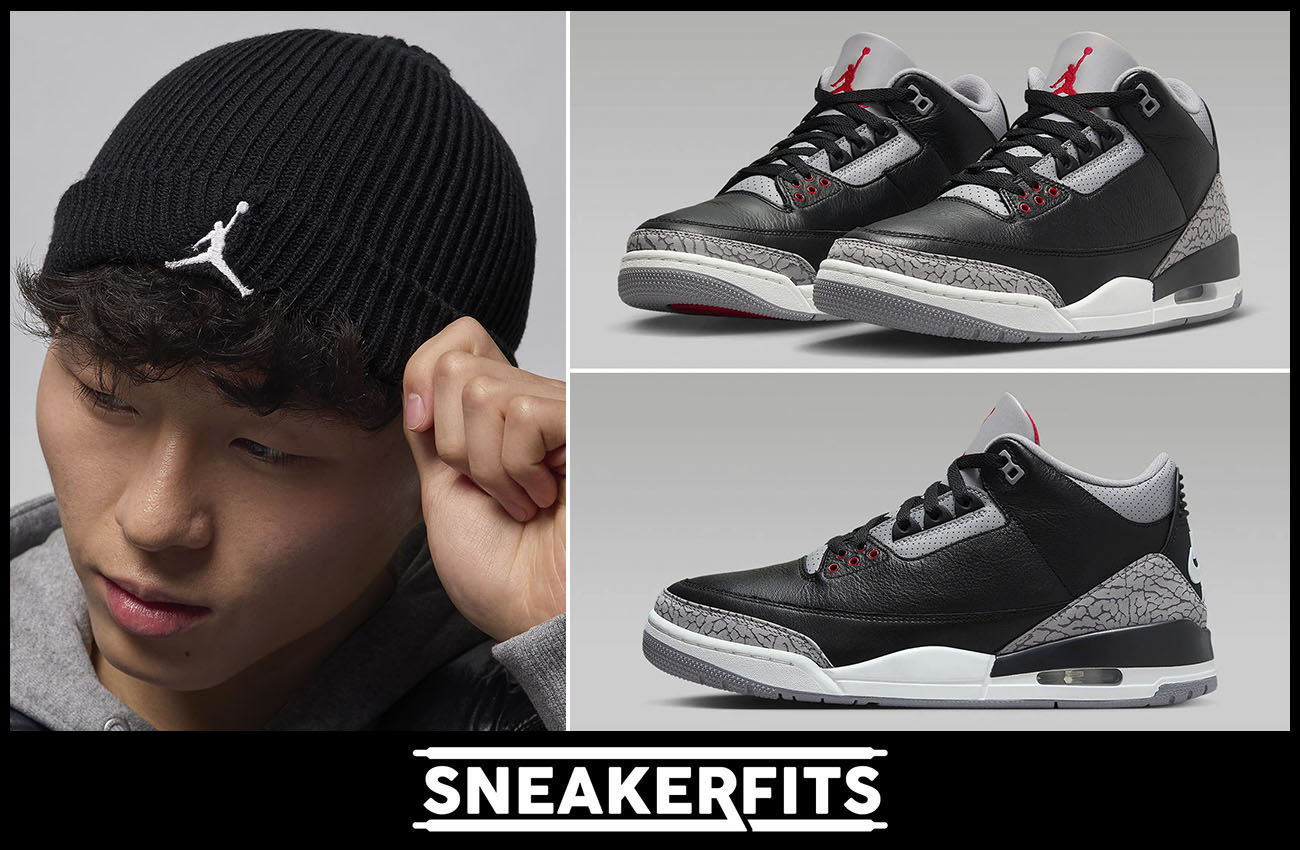 Air Jordan 3 Black Cement 2024 Beanie Hat Outfit Sneakerfits