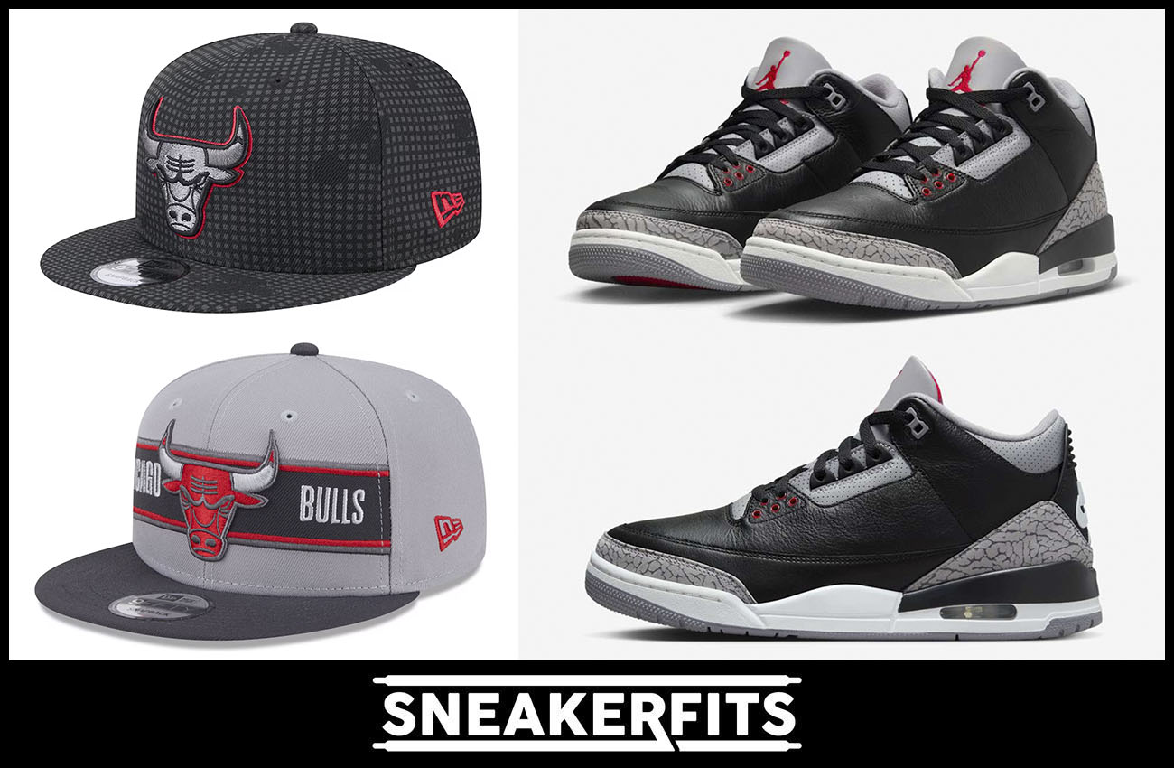 Air Jordan 3 Black Cement 2024 Bulls Hats to Match Sneakers 1 Sneakerfits