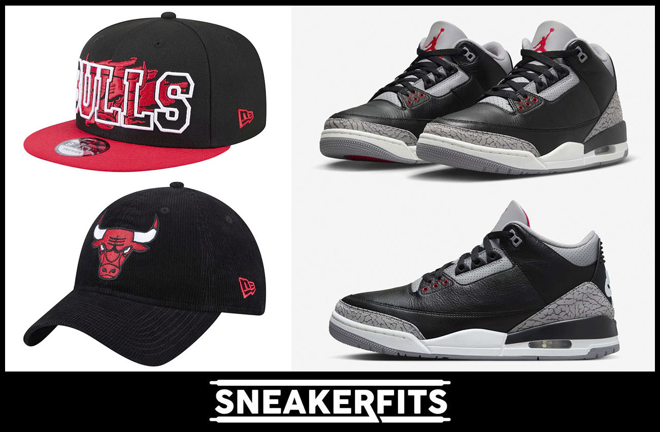 Air Jordan 3 Black Cement 2024 Bulls Hats to Match Sneakers 2 Sneakerfits