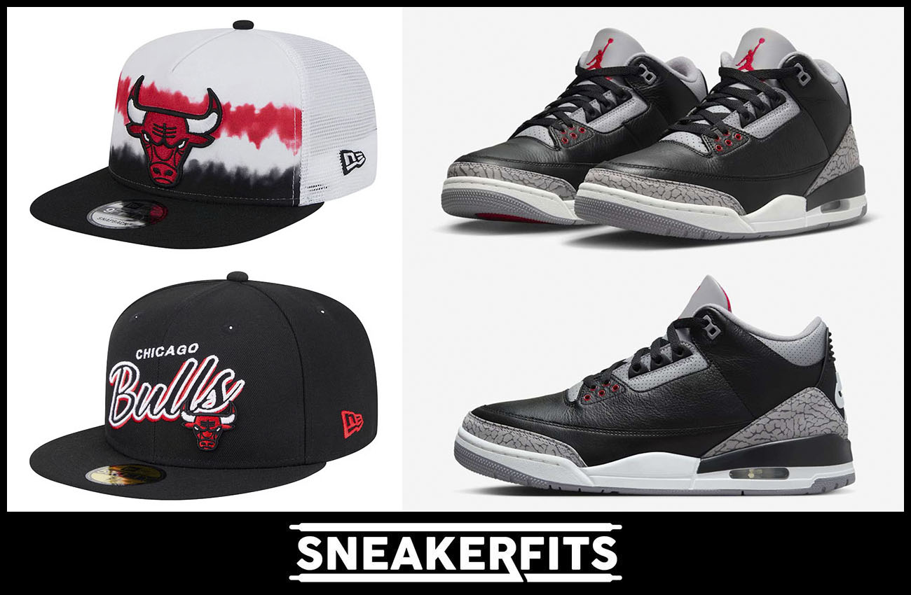 Air Jordan 3 Black Cement 2024 Bulls Hats to Match Sneakers 3 Sneakerfits