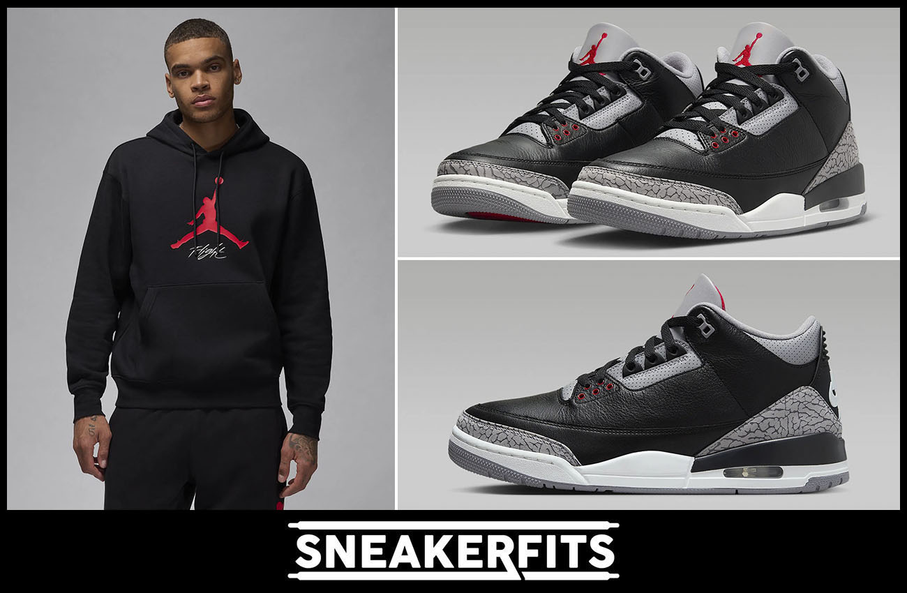 Air Jordan 3 Black Cement 2024 Hoodie and Pants to Match