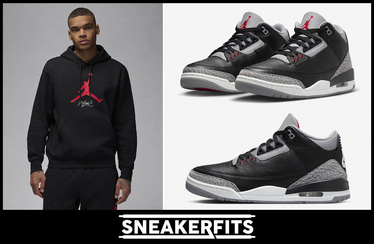 Air Jordan 3 Black Cement 2024 Hoodie and Pants Sneakerfits