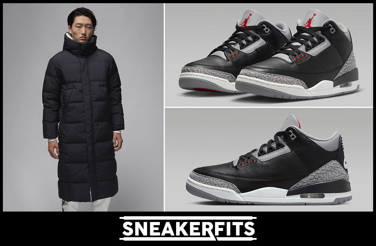 Air Jordan 3 Black Cement 2024 Parka Jacket Outfit Sneakerfits