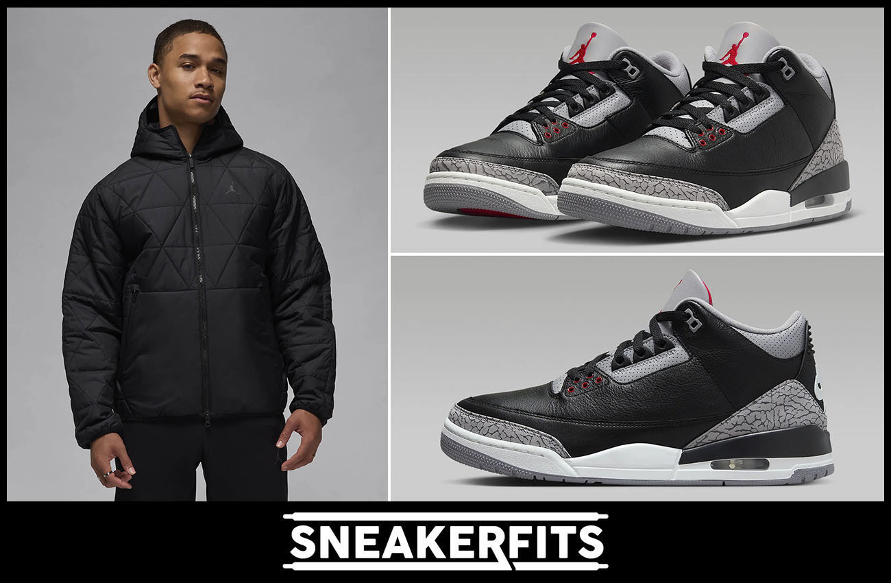 Air Jordan 3 Black Cement 2024 Winter Jacket Outfit Sneakerfits