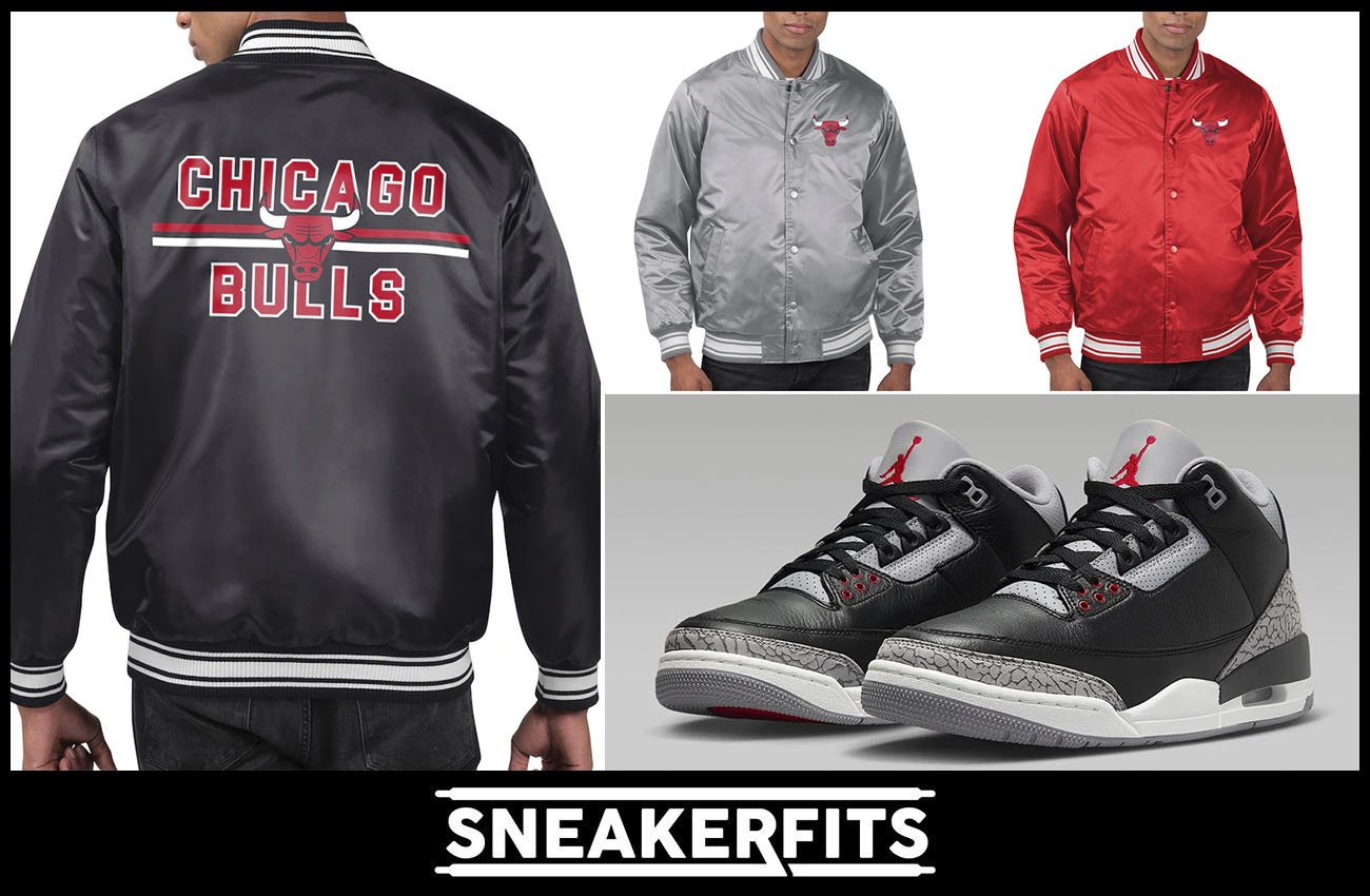 Air Jordan 3 Black Cement Chicago Bulls Starter Jackets to Match Sneakers