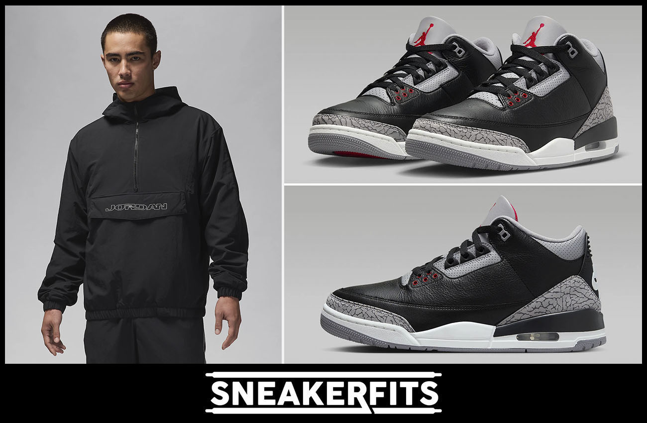 Air Jordan 3 Black Cement Half Zip Jacket Outfit Sneakerfits