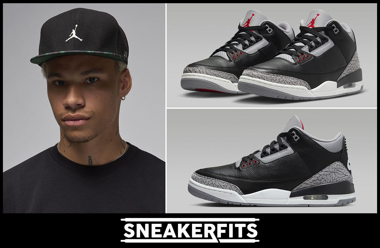 Air Jordan 3 Black Cement Holiday 2024 Hat Sneakerfits