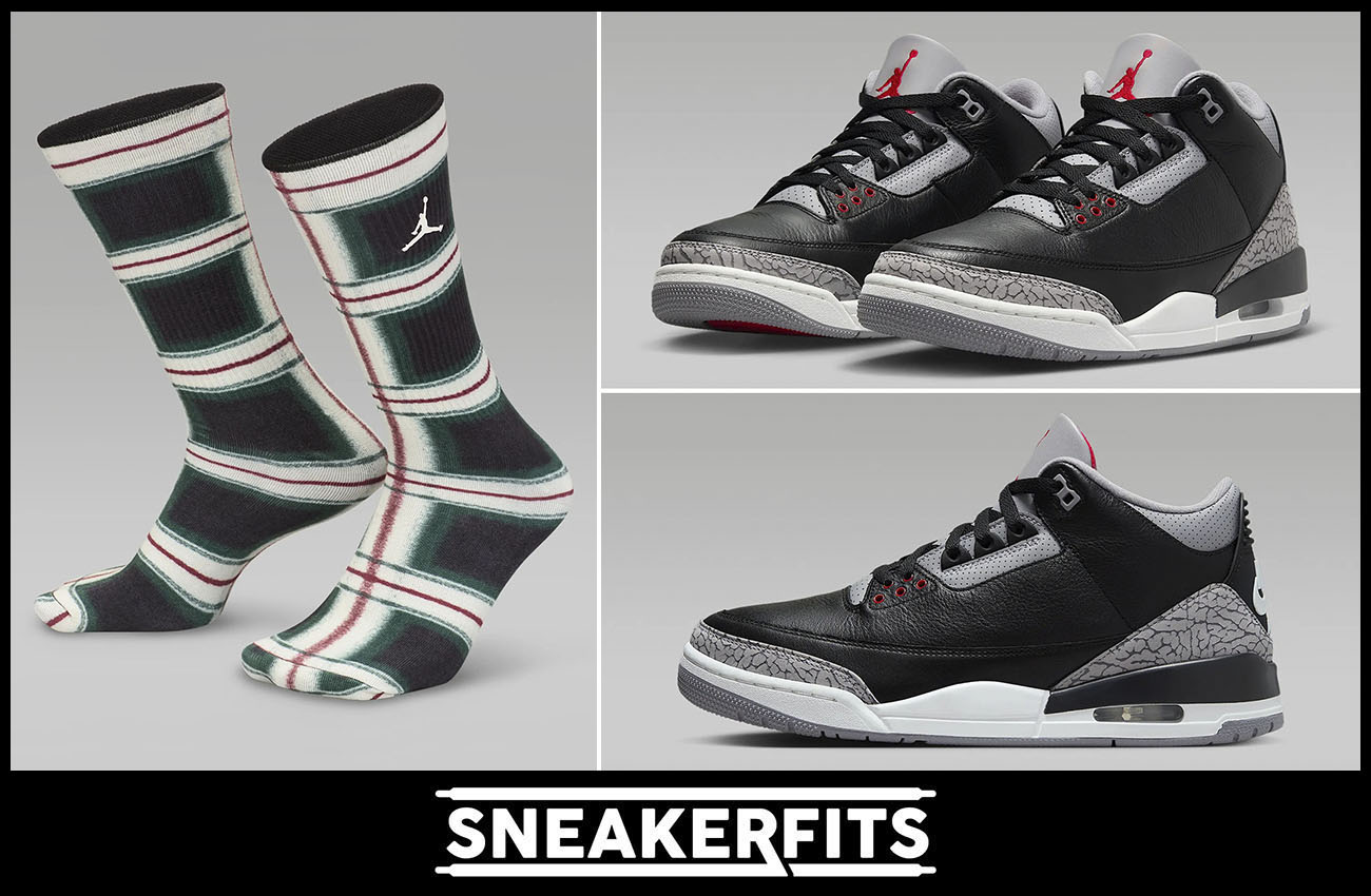 Air Jordan 3 Black Cement Holiday 2024 Socks Sneakerfits