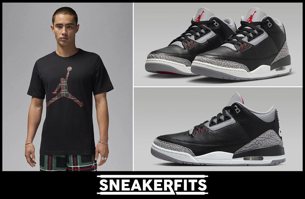 Air Jordan 3 Black Cement Holiday 2024 T Shirt Outfit Sneakerfits