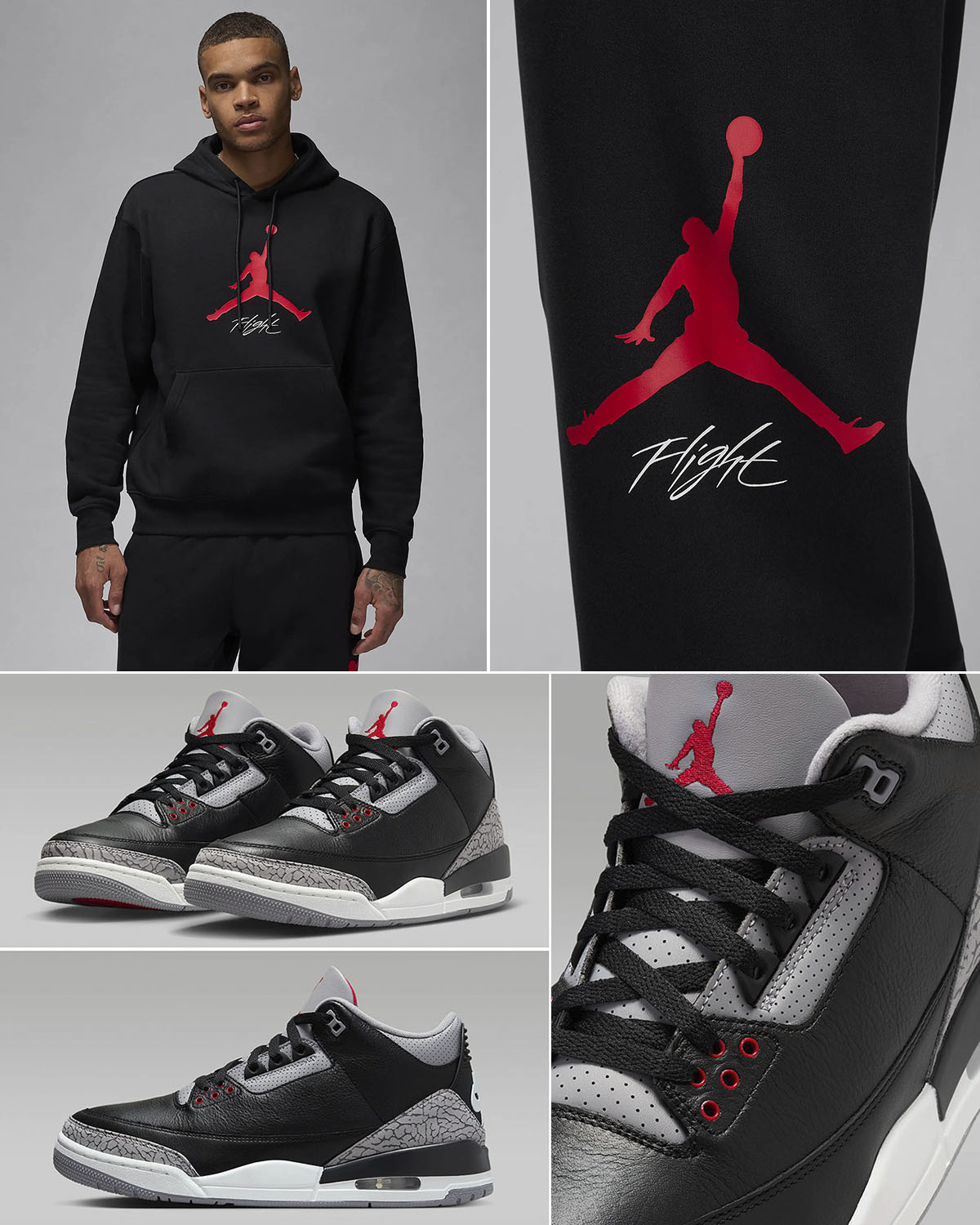 Air Jordan 3 Black Cement Hoodie and Pants Outfit