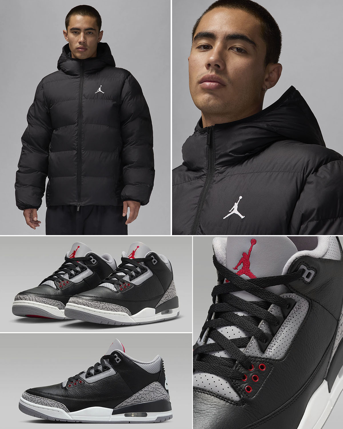 Air Jordan 3 Black Cement Puffer Jacket to Match Sneakers