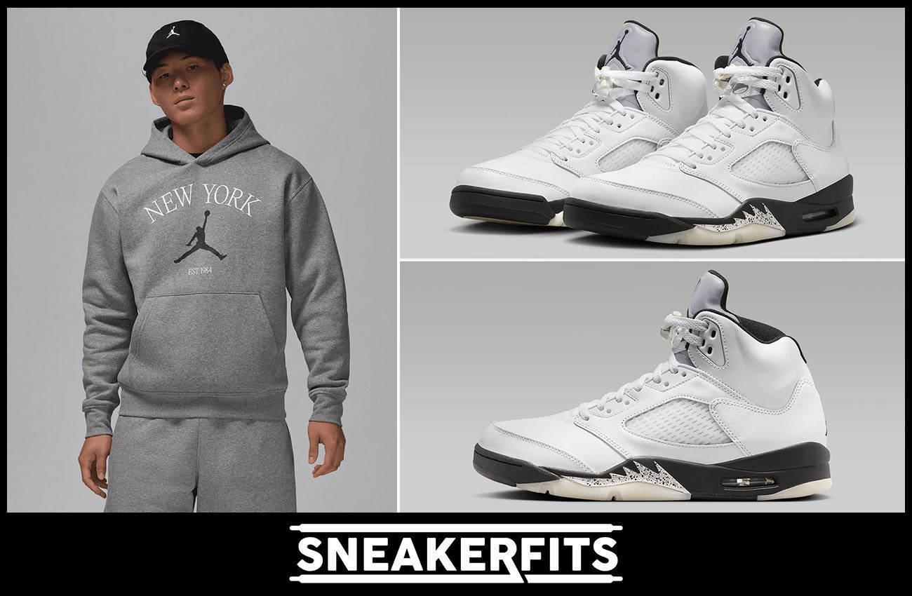 Air Jordan 5 Reverse Metallic New York Hoodie Outfit Sneakerfits