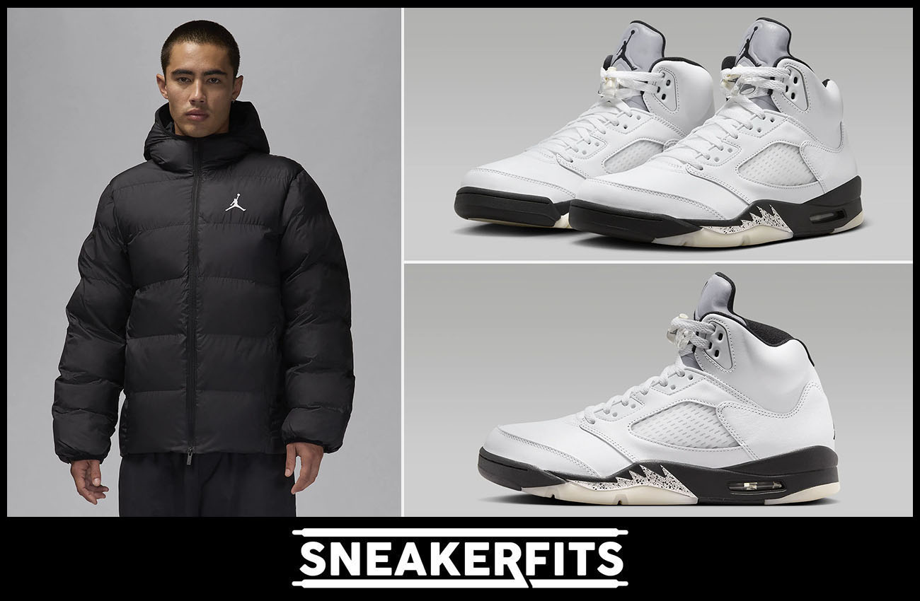 Air Jordan 5 Reverse Metallic Puffer Jacket Outfit Sneakerfits