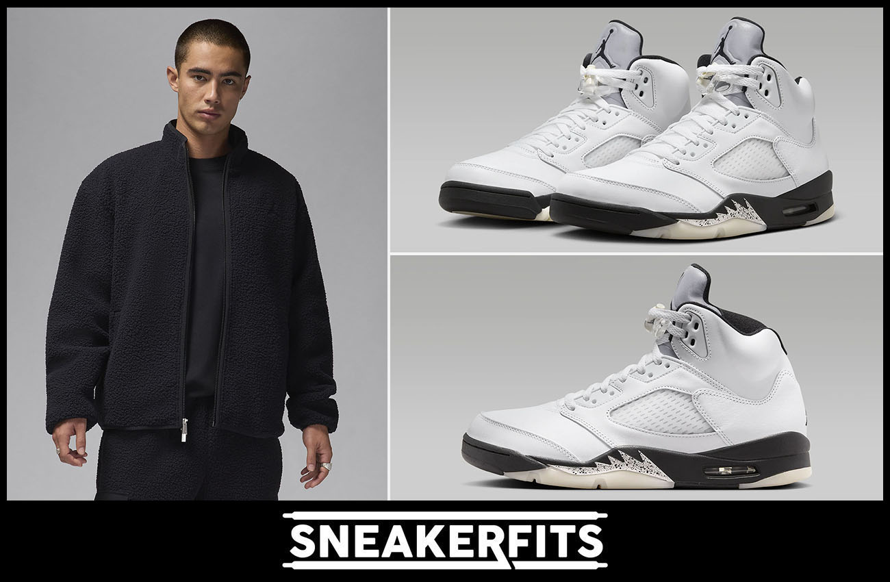 Air Jordan 5 Reverse Metallic Sherpa Jacket Outfit Sneakerfits