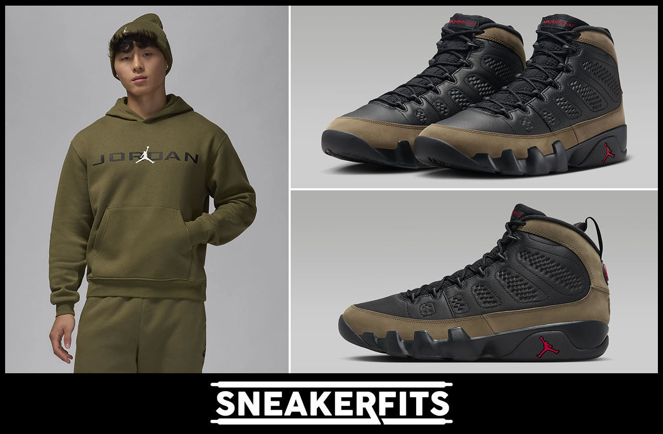 Air Jordan 9 Olive 2024 Hoodie Pants Outfit Sneakerfits