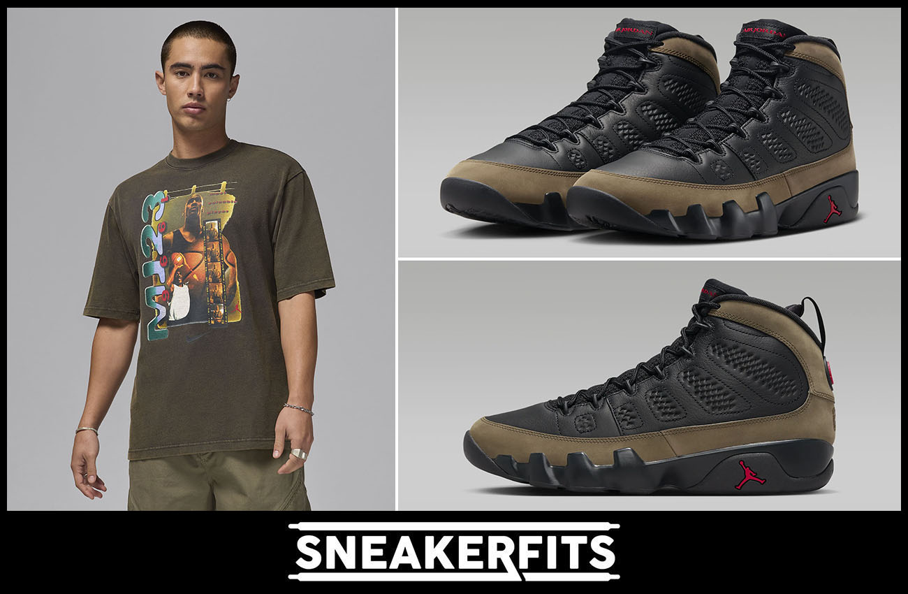 Air Jordan 9 Olive 2024 Sneakers and Shirt to Match