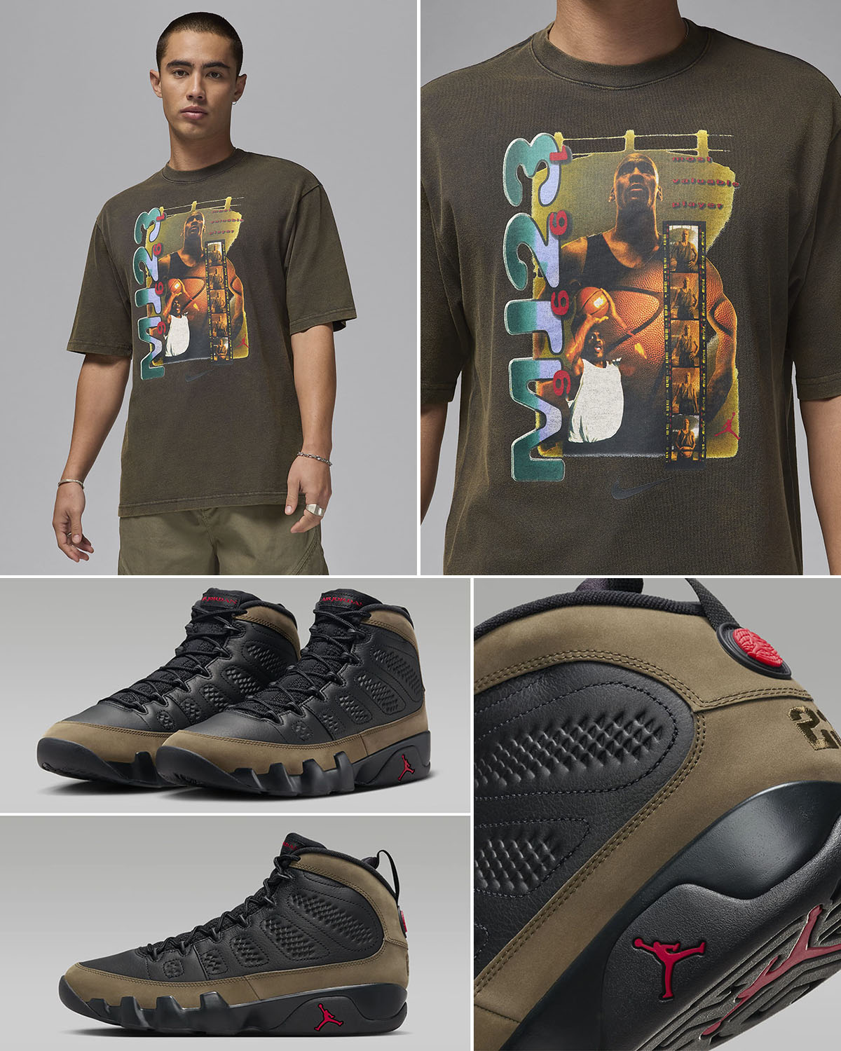 Air Jordan 9 Olive 2024 Shirt to Match Sneakers