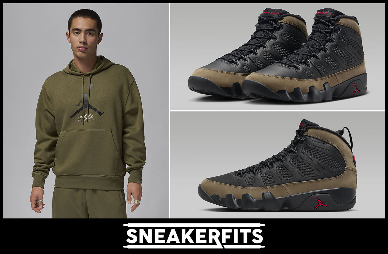 Air Jordan 9 Olive Hoodie Outfit Sneakerfits