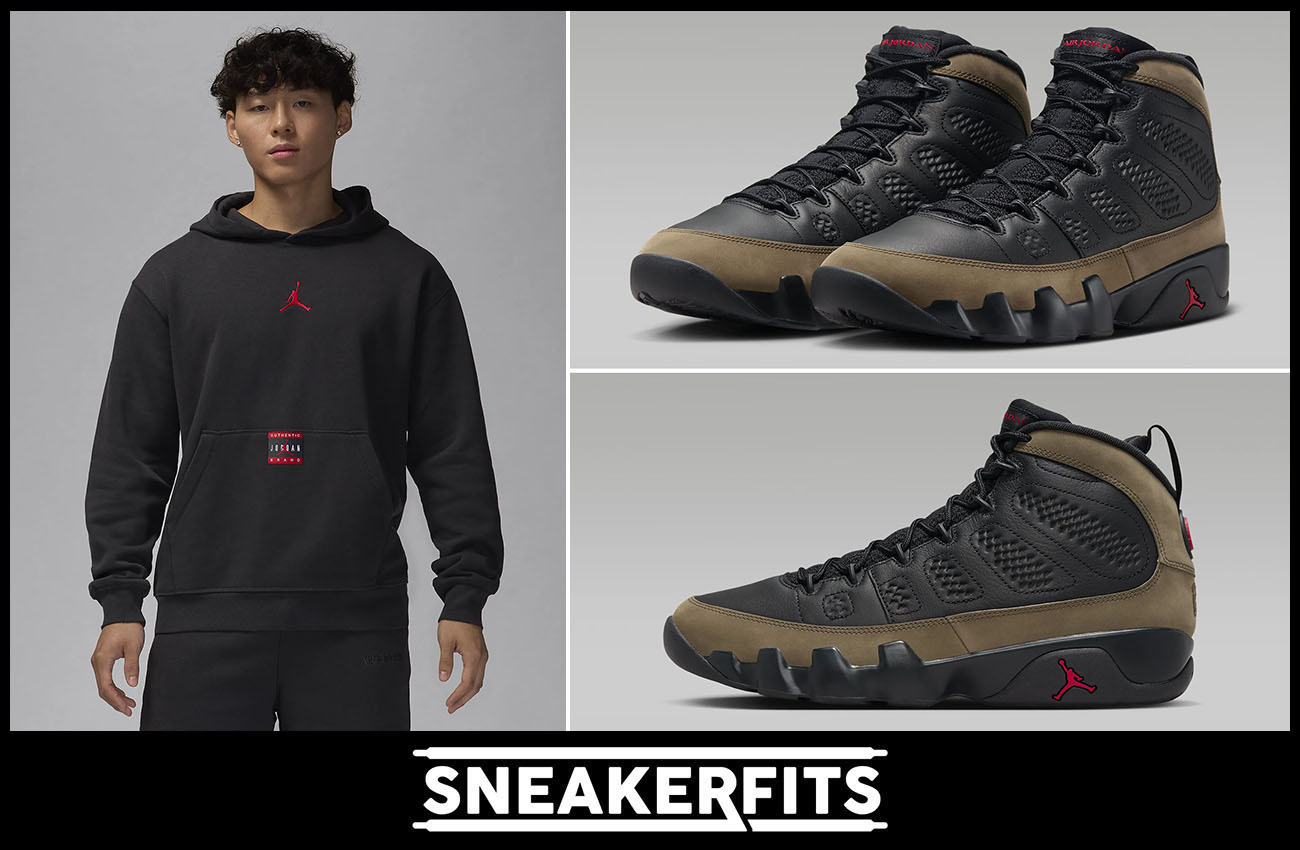 Air Jordan 9 Olive Hoodie Outfit Sneakerfits